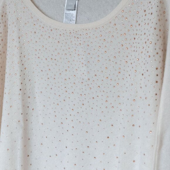Chicos Cashmere Poncho Sweater Rhinestone Ivory Asymmetrical Wool Bedazzled - Picture 15 of 16